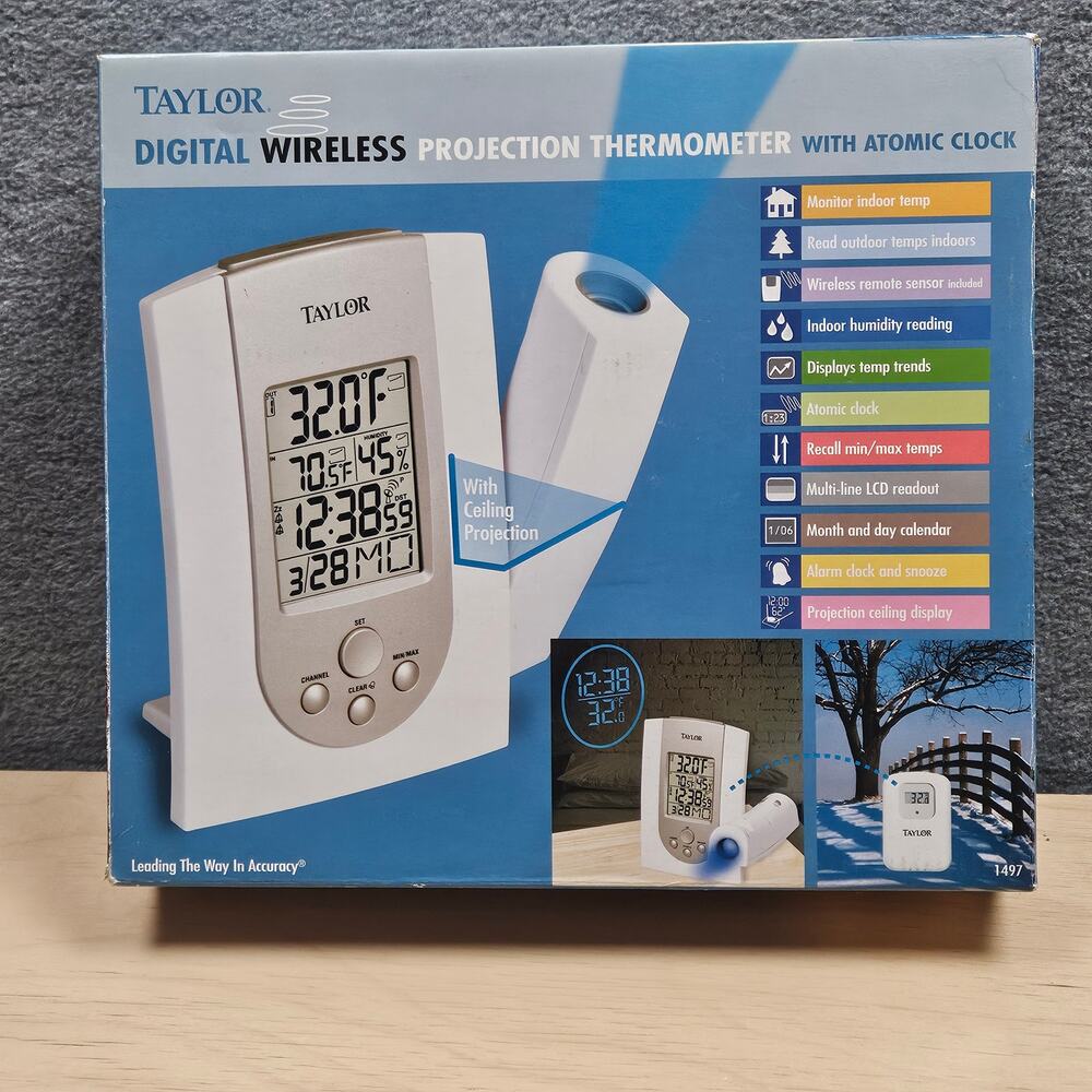 Taylor Precision Products Digital Wireless Projection Thermometer-Atomic Clock.